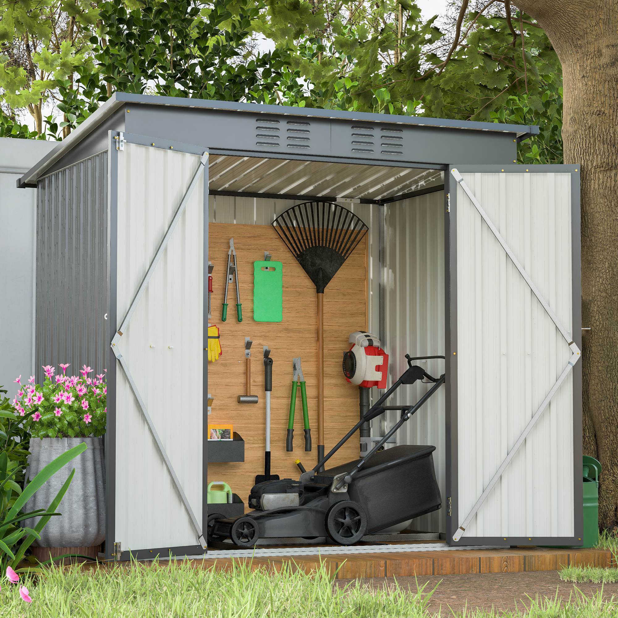 6x4 ft Black Outdoor Metal Storage Shed – All-Weather Tool Shed for Garden, Backyard, and Lawn