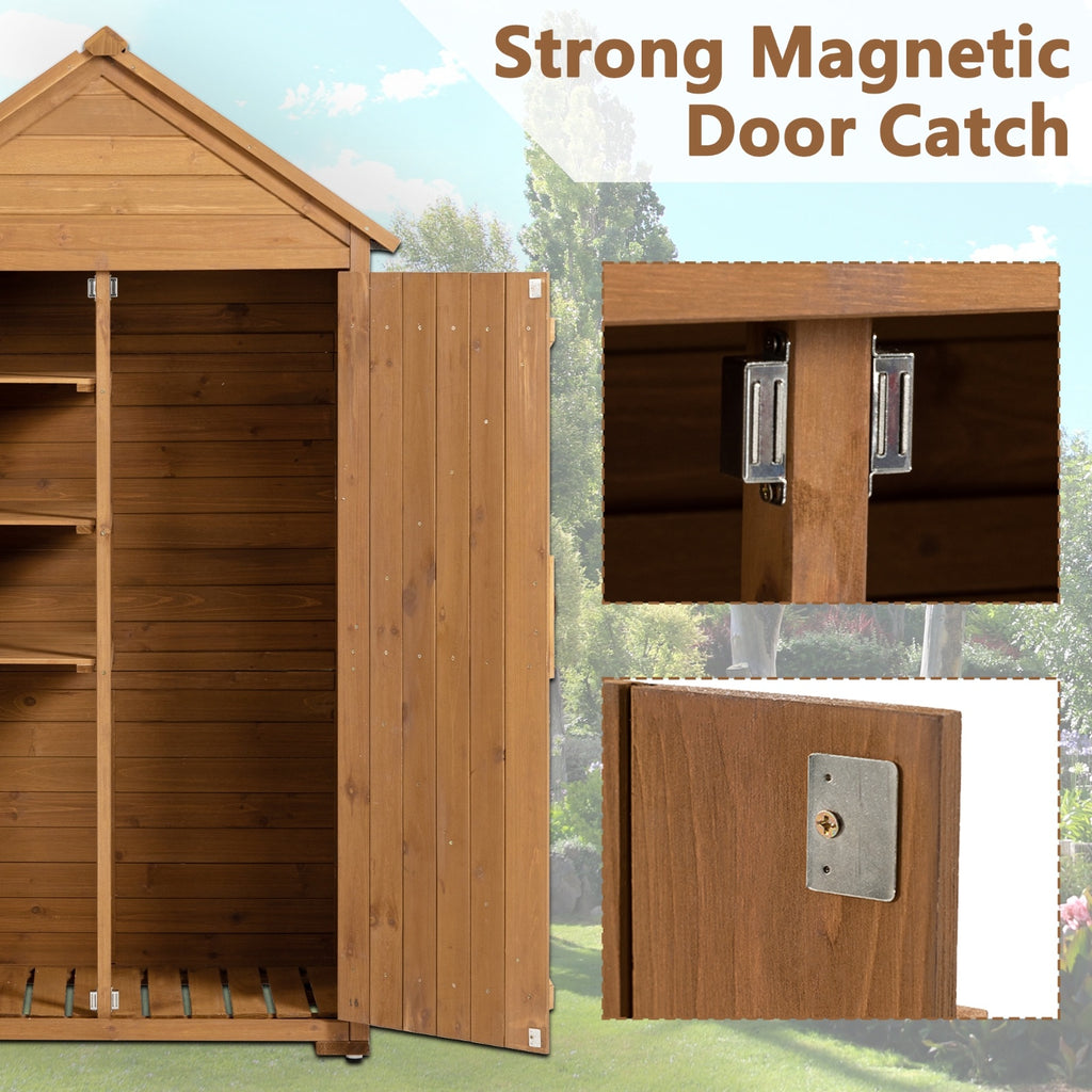 Outdoor Wooden Storage Cabinet with Shelves and Latch – Garden Tool Shed