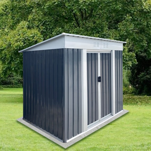 6x4 ft Outdoor Storage Shed with Pent Roof – Grey Metal Garden Tool Shed