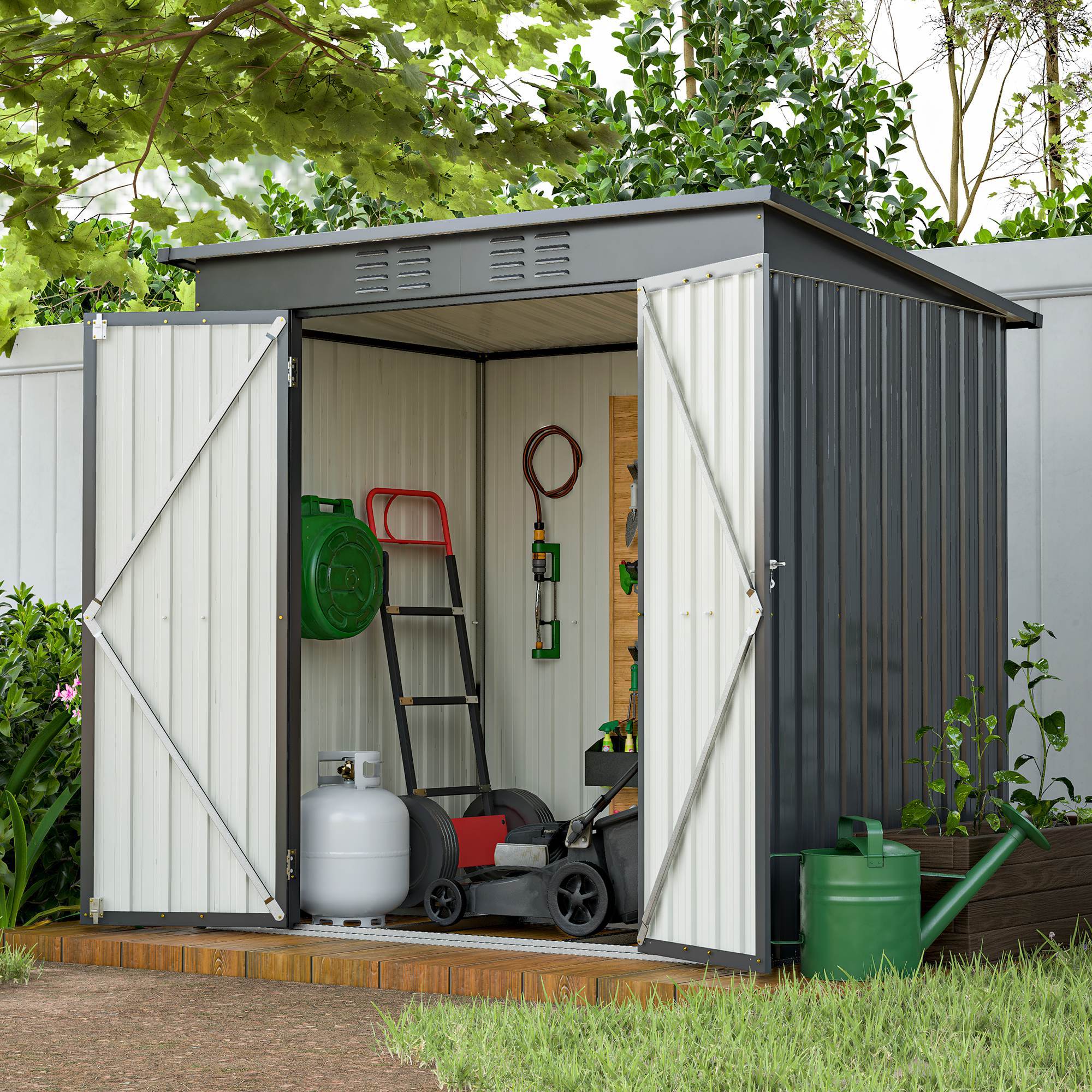 6x4 ft Black Outdoor Metal Storage Shed – All-Weather Tool Shed for Garden, Backyard, and Lawn