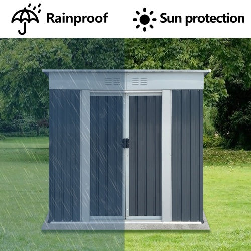 6x4 ft Outdoor Storage Shed with Pent Roof – Grey Metal Garden Tool Shed
