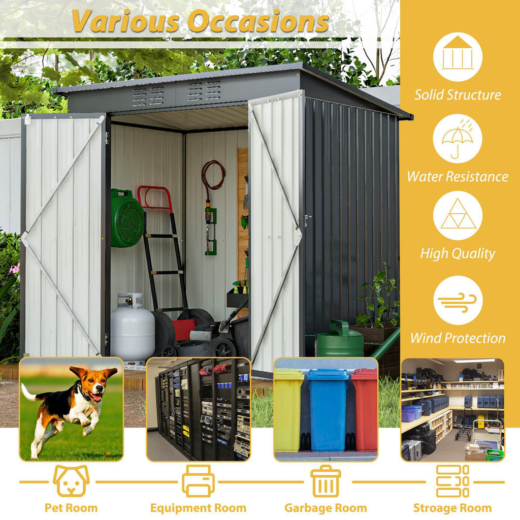 6x4 ft Black Outdoor Metal Storage Shed – All-Weather Tool Shed for Garden, Backyard, and Lawn