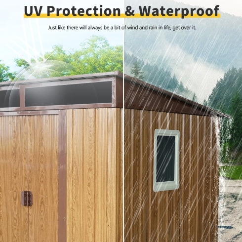 6x5 ft Outdoor Metal Storage Shed with Window and Clear Roof Panel – Garden and Lawn Equipment Organizer