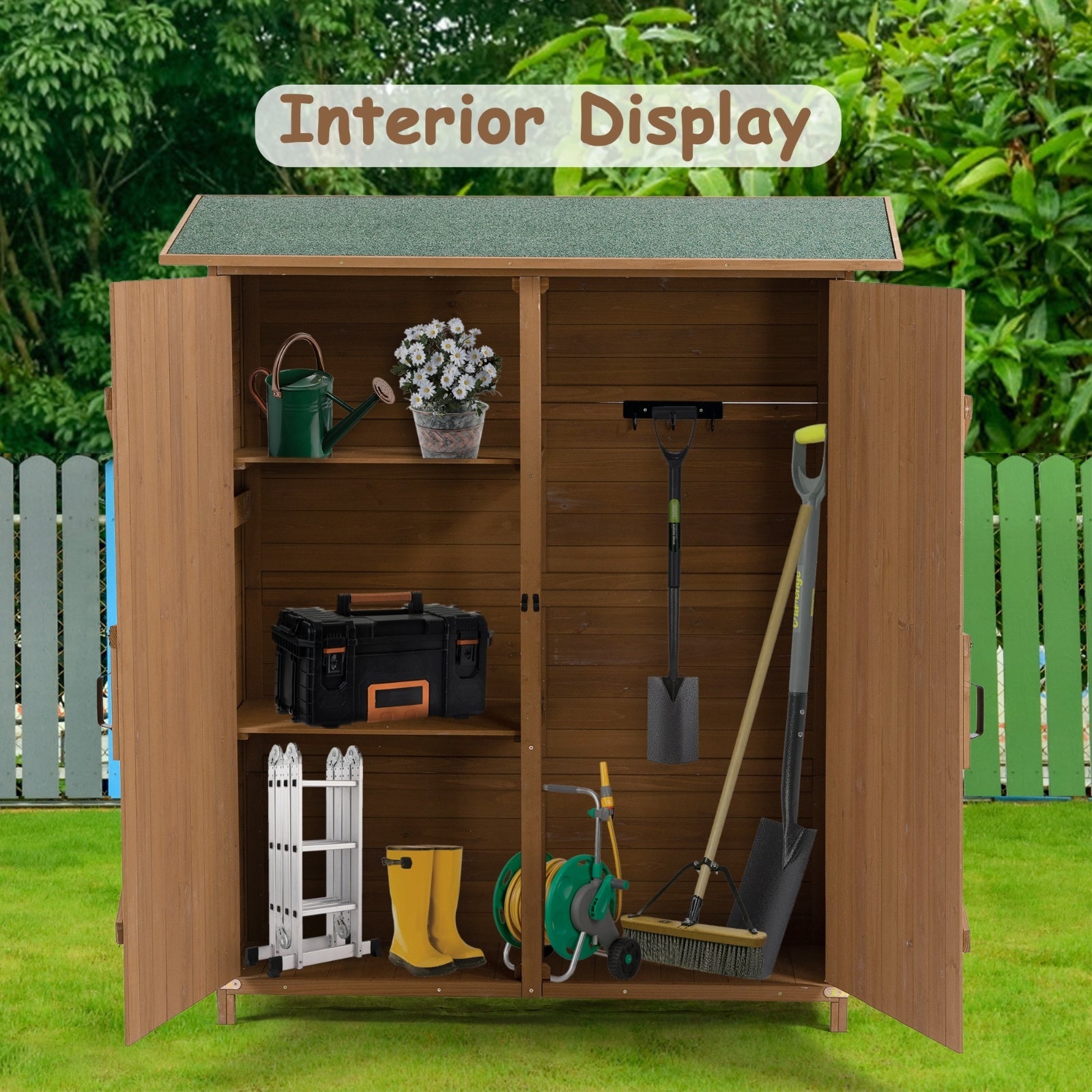 56L x 19.5W x 64H in Outdoor Wooden Storage Shed with Lockable Door – Detachable Tool Shed
