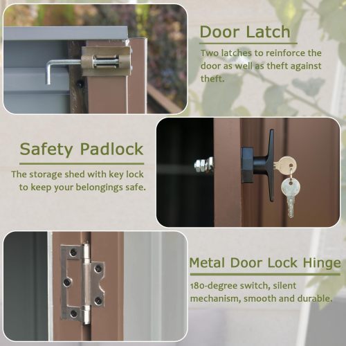 6x4 ft Outdoor Metal Storage Shed with Lockable Double Doors – Waterproof Tool and Bike Shed for Garden, Backyard, and Lawn