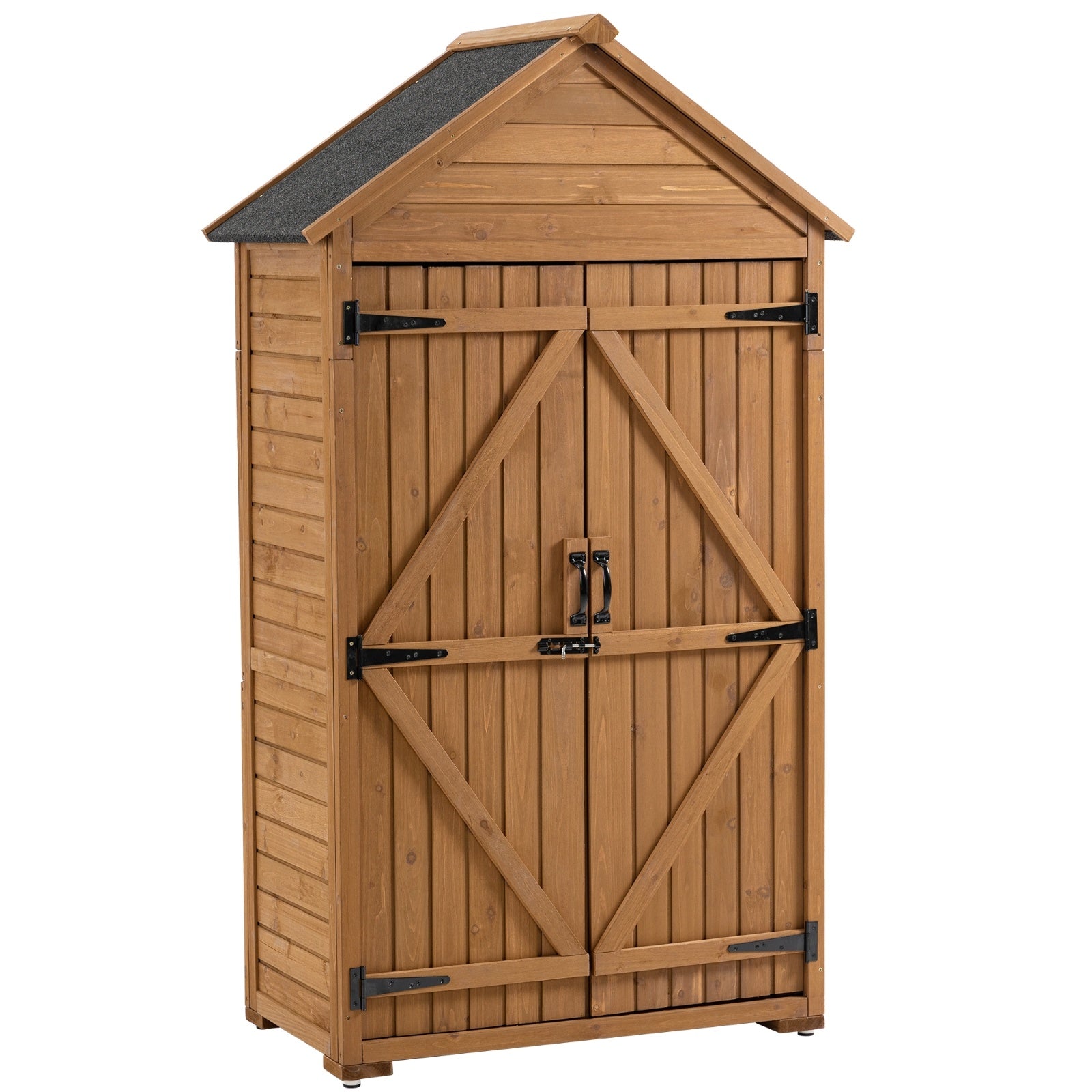 Outdoor Wooden Storage Cabinet with Shelves and Latch – Garden Tool Shed