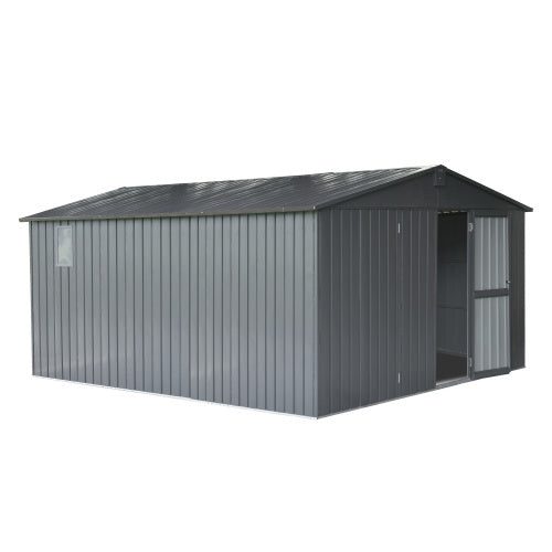 11x12.5 ft Dark Gray Outdoor Metal Storage Shed with Galvanized Steel Frame, Windows, and Lockable Door – Garden Tool and Utility Shed