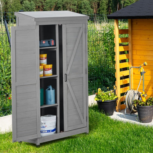 Outdoor Metal Locker Shed with Wooden Top – Garden Storage Cabinet for Patio and Terrace