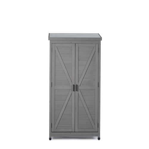 Outdoor Metal Locker Shed with Wooden Top – Garden Storage Cabinet for Patio and Terrace