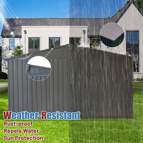 11x12.5 ft Dark Gray Outdoor Metal Storage Shed with Galvanized Steel Frame, Windows, and Lockable Door – Garden Tool and Utility Shed