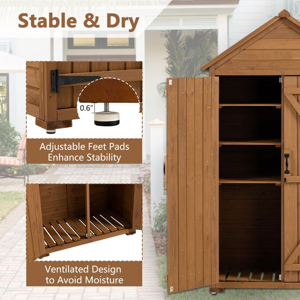 Outdoor Wooden Storage Cabinet with Shelves and Latch – Garden Tool Shed
