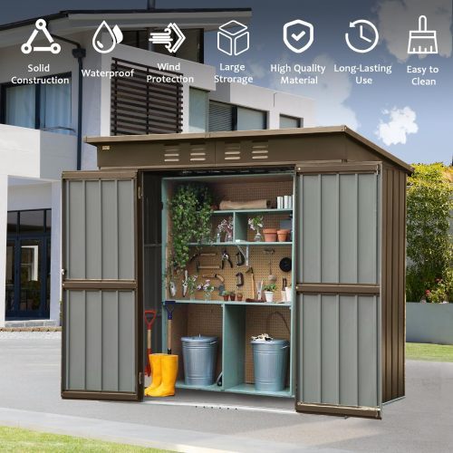 6x4 ft Outdoor Metal Storage Shed with Lockable Double Doors – Waterproof Tool and Bike Shed for Garden, Backyard, and Lawn