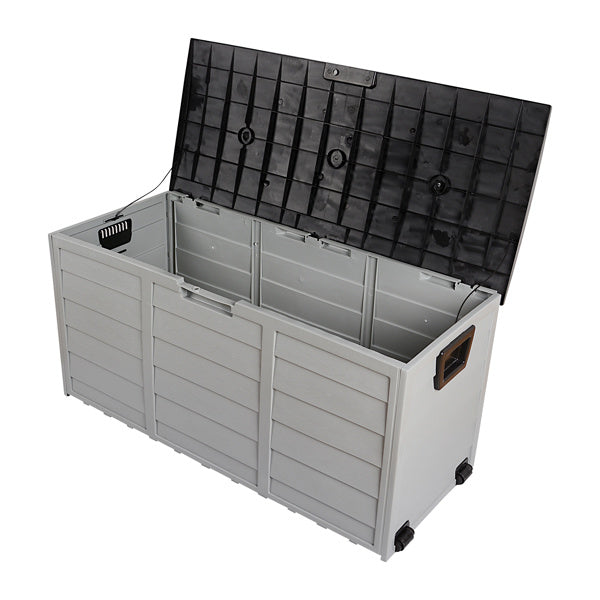 75 Gal Black Plastic Patio Storage Box with 130 lb Capacity – Outdoor Deck and Garden Organizer