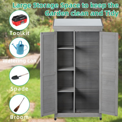 Outdoor Metal Locker Shed with Wooden Top – Garden Storage Cabinet for Patio and Terrace