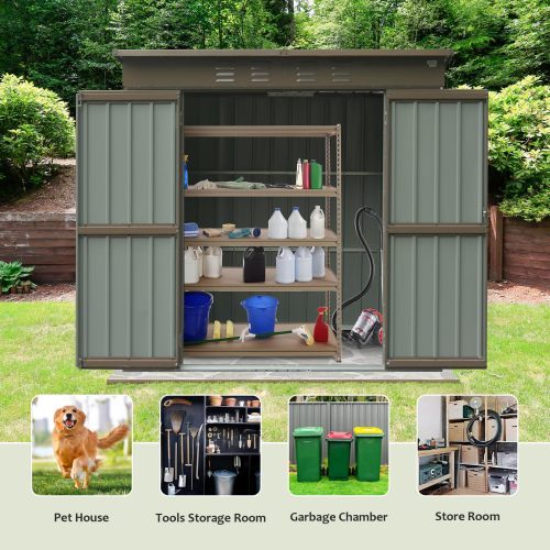 6x4 ft Outdoor Metal Storage Shed with Lockable Double Doors – Waterproof Tool and Bike Shed for Garden, Backyard, and Lawn