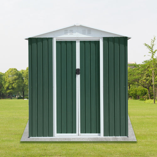 6x4 ft Green Outdoor Tool Storage Shed with Apex Roof, Aluminum Alloy Frame, and Sliding Door – Garden Storage House