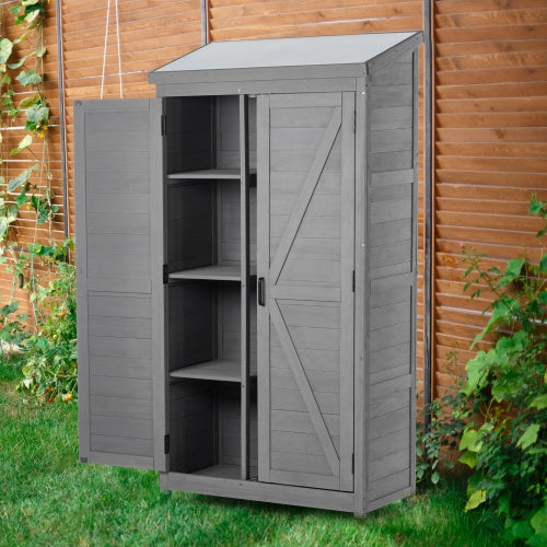Outdoor Metal Locker Shed with Wooden Top – Garden Storage Cabinet for Patio and Terrace