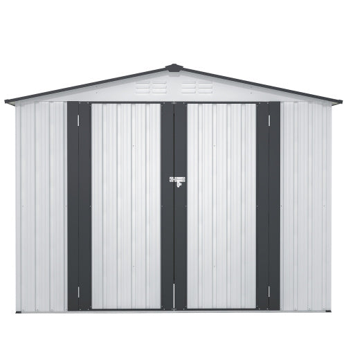 8x6 ft White Outdoor Metal Storage Shed with Double Lockable Doors – All-Weather Tool Shed for Garden, Backyard, and Lawn