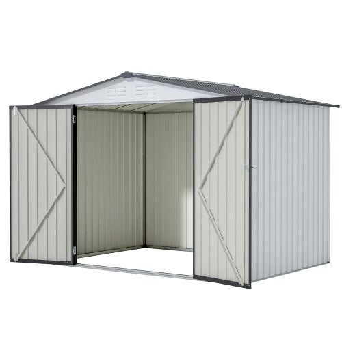 8x6 ft White Outdoor Metal Storage Shed with Double Lockable Doors – All-Weather Tool Shed for Garden, Backyard, and Lawn