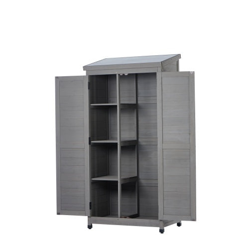 Outdoor Metal Locker Shed with Wooden Top – Garden Storage Cabinet for Patio and Terrace