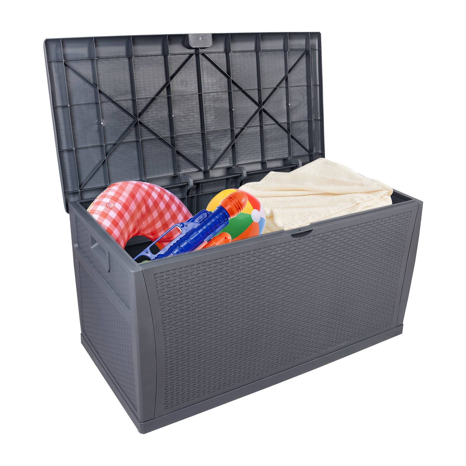 20 Gal Grey Plastic Yard Storage Box – Cuboid Outdoor Organizer with 175 lb Capacity