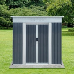 6x4 ft Outdoor Storage Shed with Pent Roof – Grey Metal Garden Tool Shed