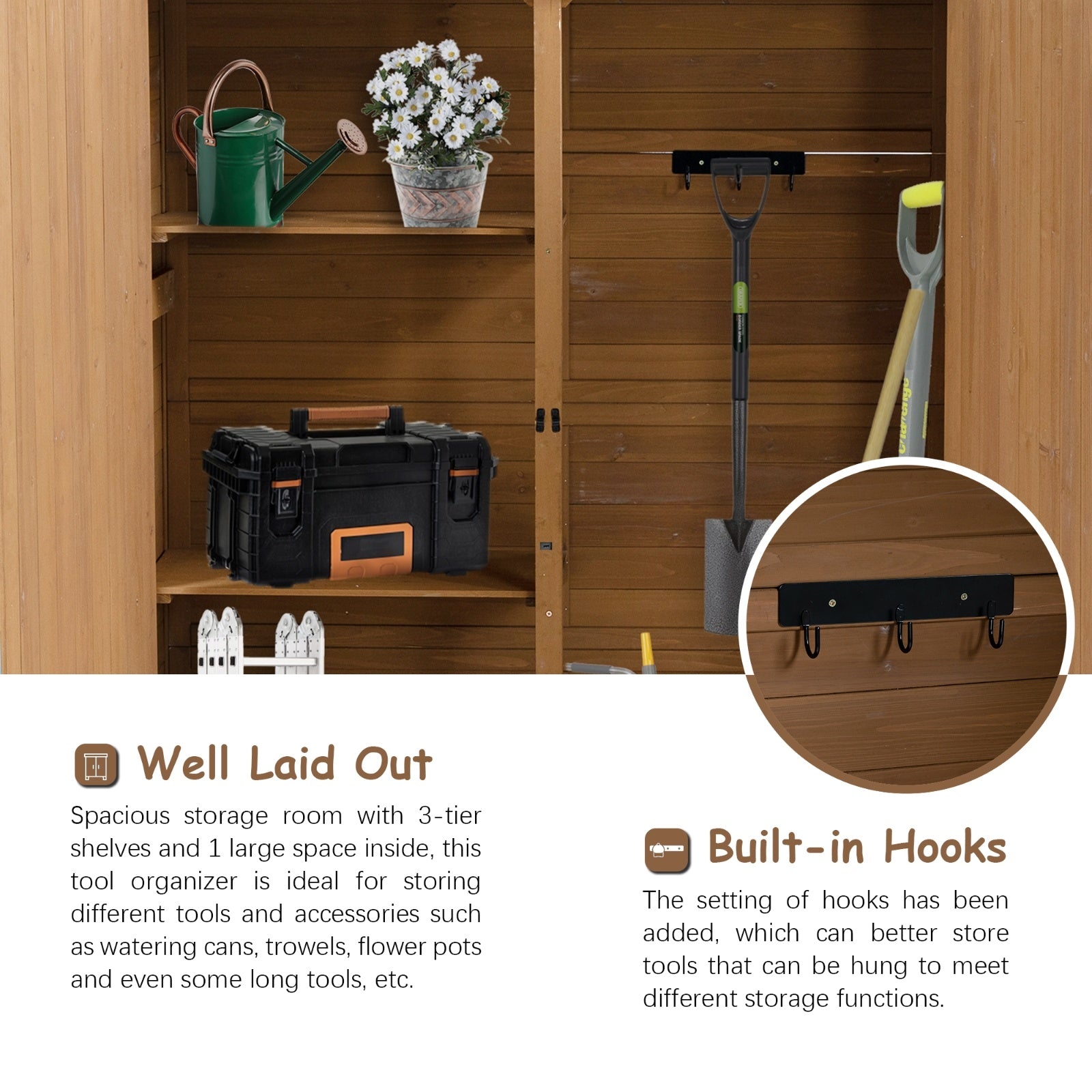 56L x 19.5W x 64H in Outdoor Wooden Storage Shed with Lockable Door – Detachable Tool Shed