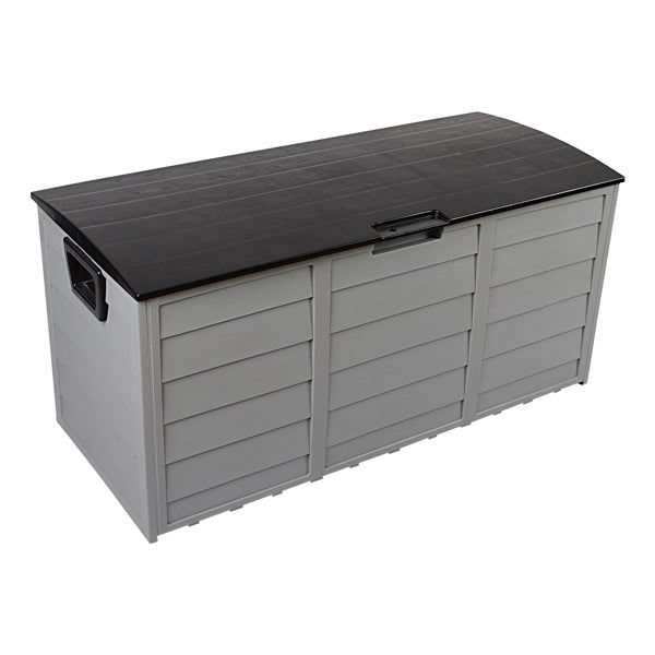 75 Gal Black Plastic Patio Storage Box with 130 lb Capacity – Outdoor Deck and Garden Organizer