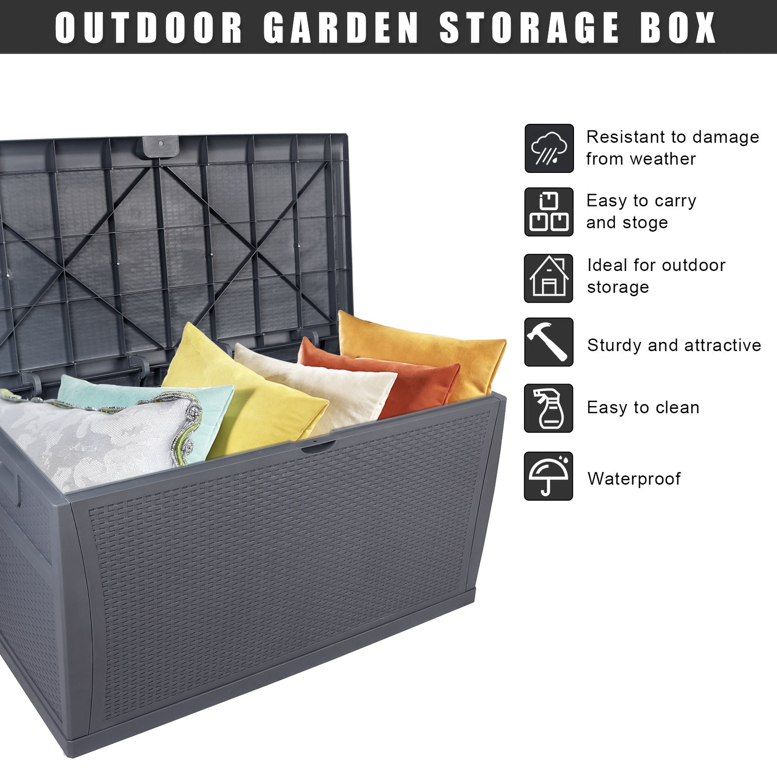 20 Gal Grey Plastic Yard Storage Box – Cuboid Outdoor Organizer with 175 lb Capacity