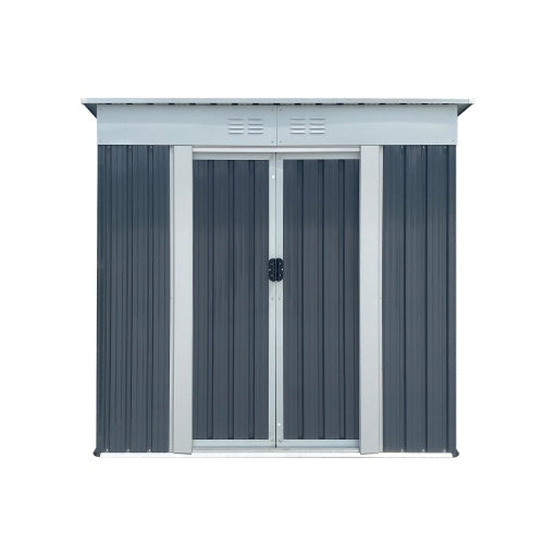 6x4 ft Outdoor Storage Shed with Pent Roof – Grey Metal Garden Tool Shed