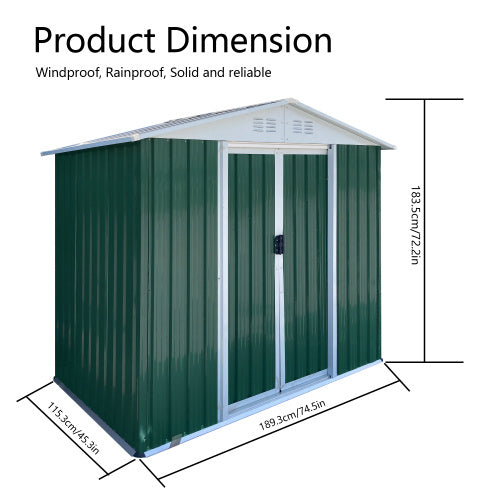 6x4 ft Green Outdoor Tool Storage Shed with Apex Roof, Aluminum Alloy Frame, and Sliding Door – Garden Storage House