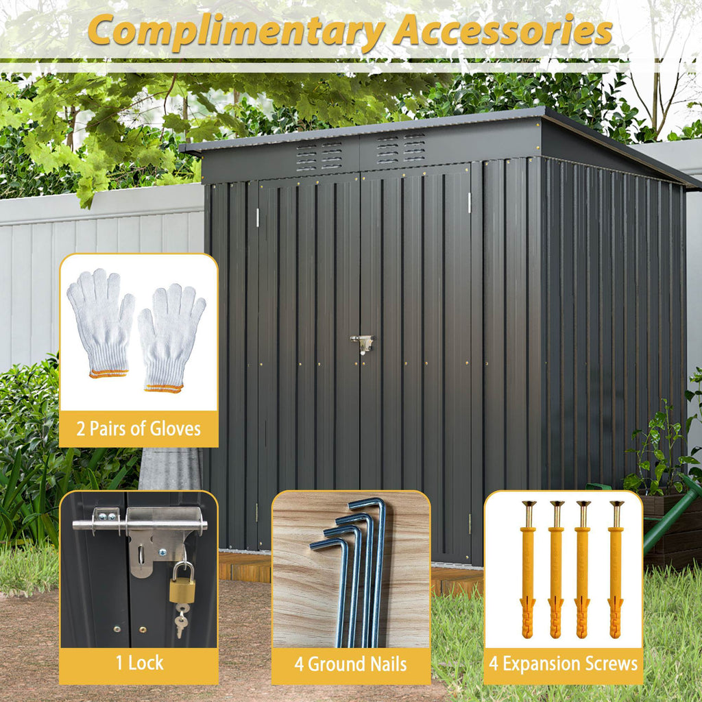 6x4 ft Black Outdoor Metal Storage Shed – All-Weather Tool Shed for Garden, Backyard, and Lawn