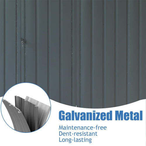 11x12.5 ft Dark Gray Outdoor Metal Storage Shed with Galvanized Steel Frame, Windows, and Lockable Door – Garden Tool and Utility Shed