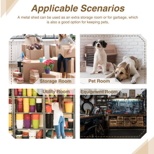 8x6 ft White Outdoor Metal Storage Shed with Double Lockable Doors – All-Weather Tool Shed for Garden, Backyard, and Lawn