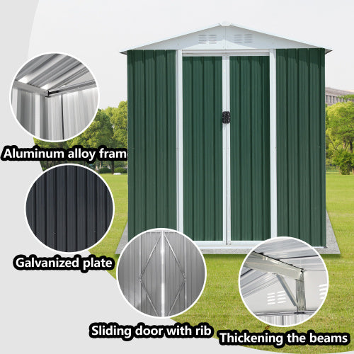 6x4 ft Green Outdoor Tool Storage Shed with Apex Roof, Aluminum Alloy Frame, and Sliding Door – Garden Storage House
