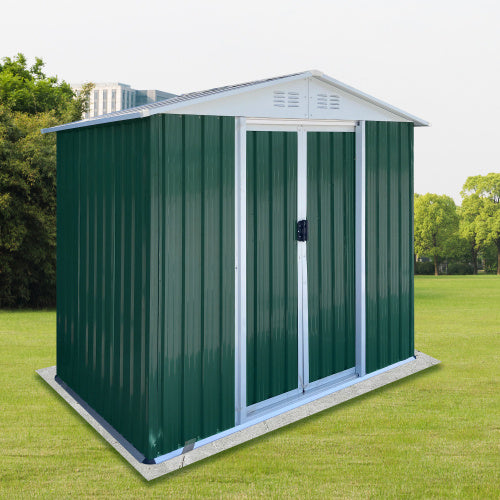 6x4 ft Green Outdoor Tool Storage Shed with Apex Roof, Aluminum Alloy Frame, and Sliding Door – Garden Storage House
