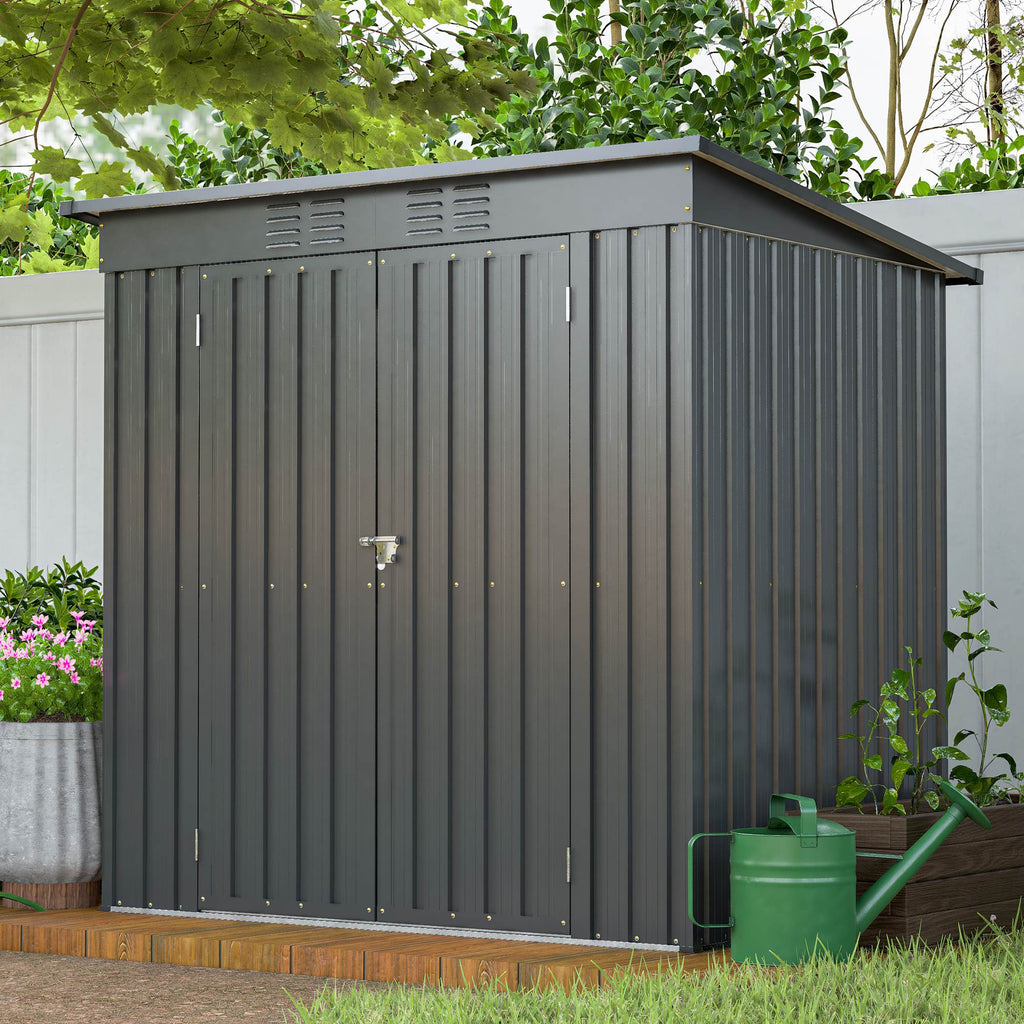 6x4 ft Black Outdoor Metal Storage Shed – All-Weather Tool Shed for Garden, Backyard, and Lawn