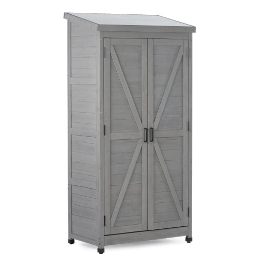 Outdoor Metal Locker Shed with Wooden Top – Garden Storage Cabinet for Patio and Terrace