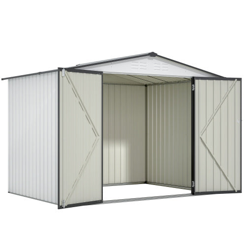 8x6 ft White Outdoor Metal Storage Shed with Double Lockable Doors – All-Weather Tool Shed for Garden, Backyard, and Lawn