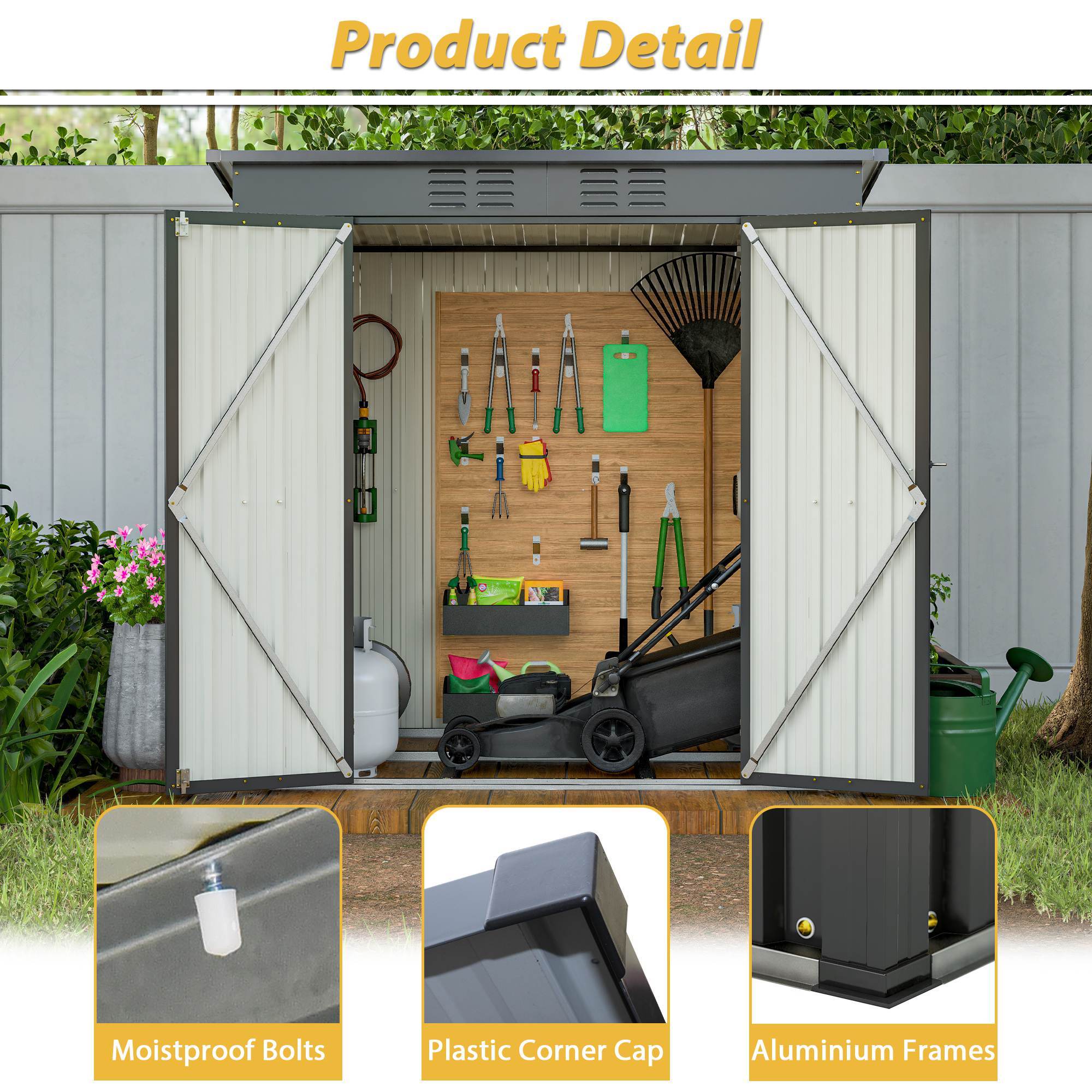 6x4 ft Black Outdoor Metal Storage Shed – All-Weather Tool Shed for Garden, Backyard, and Lawn