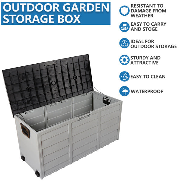 75 Gal Black Plastic Patio Storage Box with 130 lb Capacity – Outdoor Deck and Garden Organizer