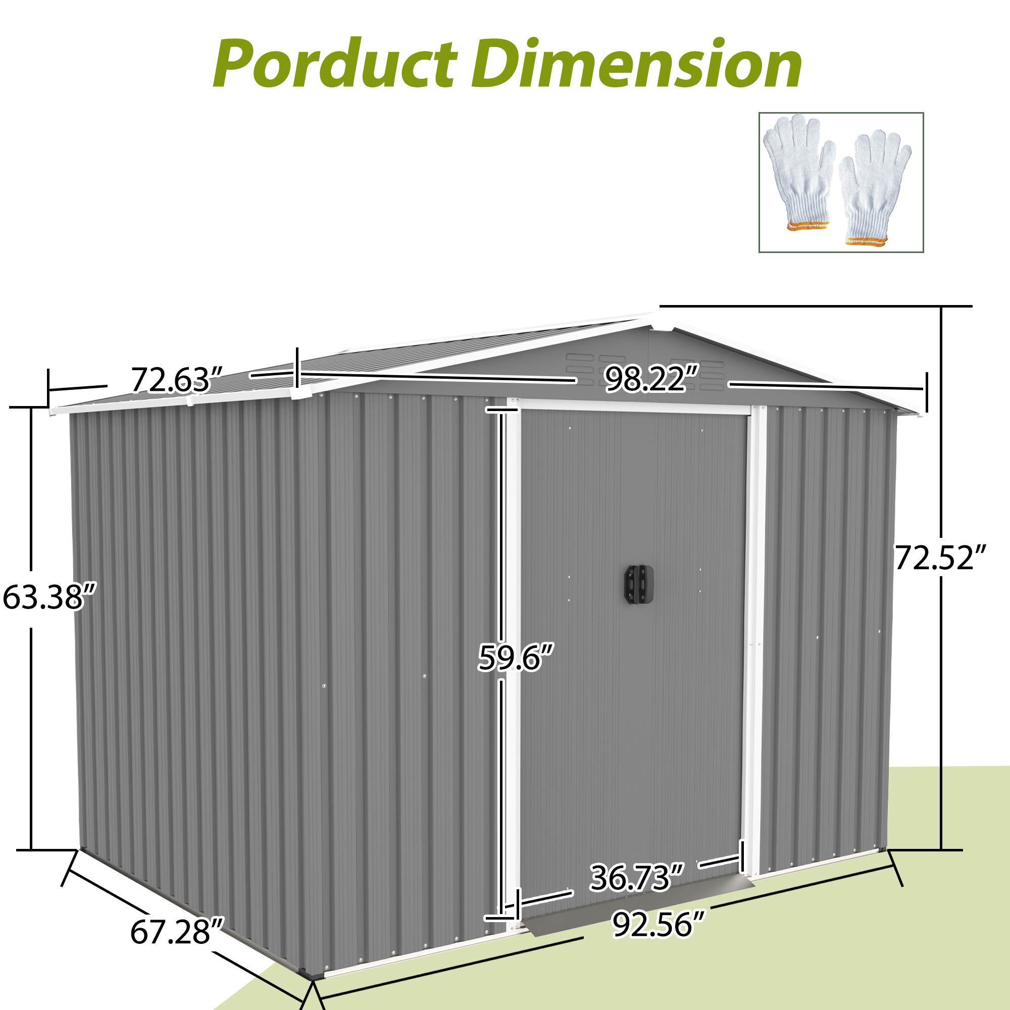 8x6 ft Gray Outdoor Metal Storage Shed with Foundation and Lockable Doors – All-Weather Tool Shed for Garden, Patio, and Backyard