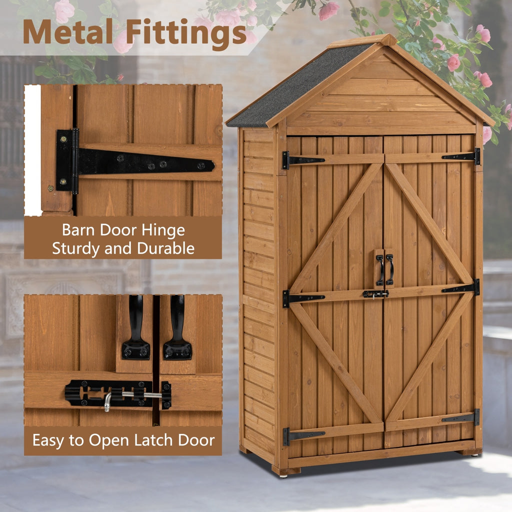 Outdoor Wooden Storage Cabinet with Shelves and Latch – Garden Tool Shed