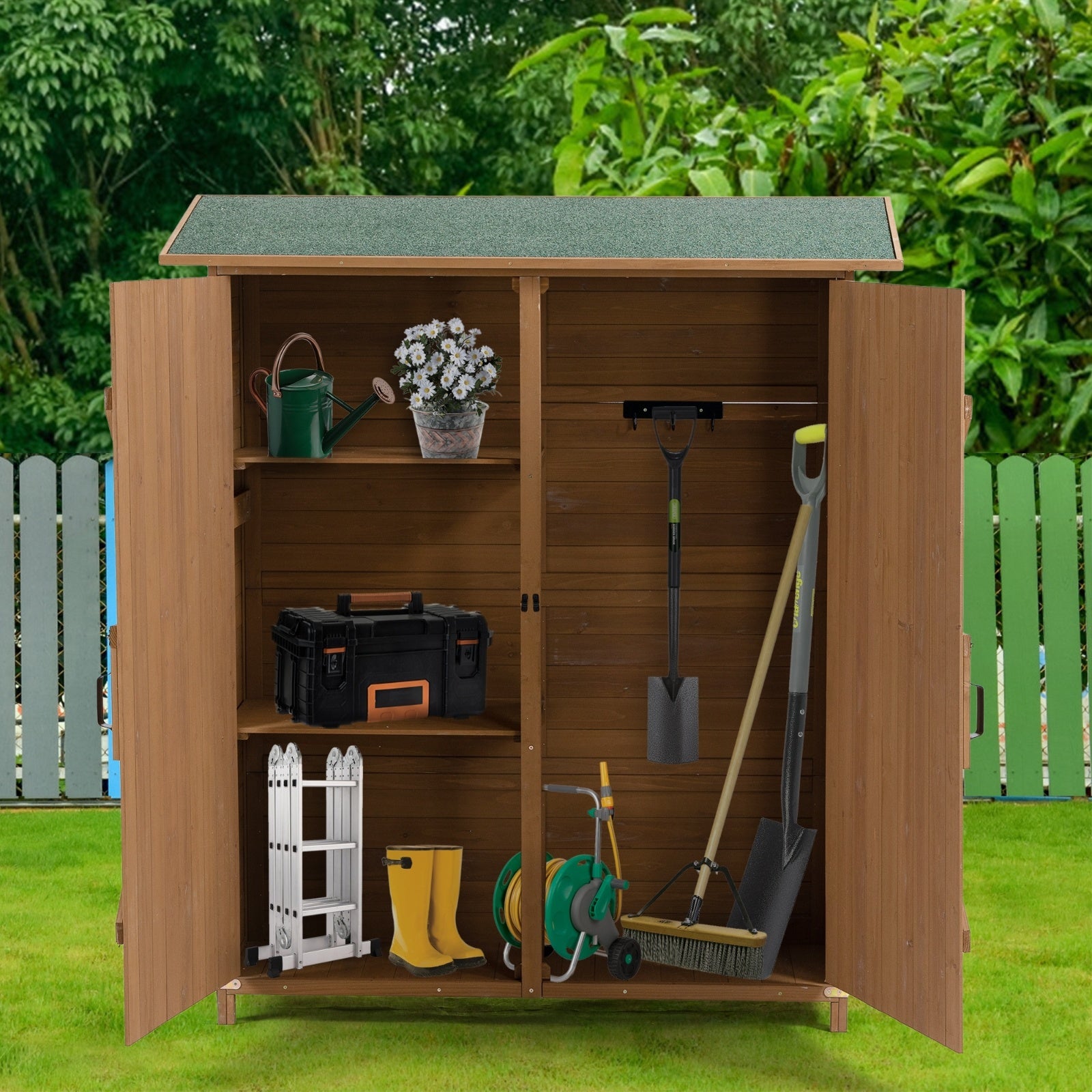 56L x 19.5W x 64H in Outdoor Wooden Storage Shed with Lockable Door – Detachable Tool Shed